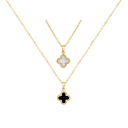 BIJOUX CHATEAU Sensitive Skin Stainless Steel Gold Plated Reversible Black Acrylic & White Genuine Mother-of-Pearl Flower Motif Necklace for Women