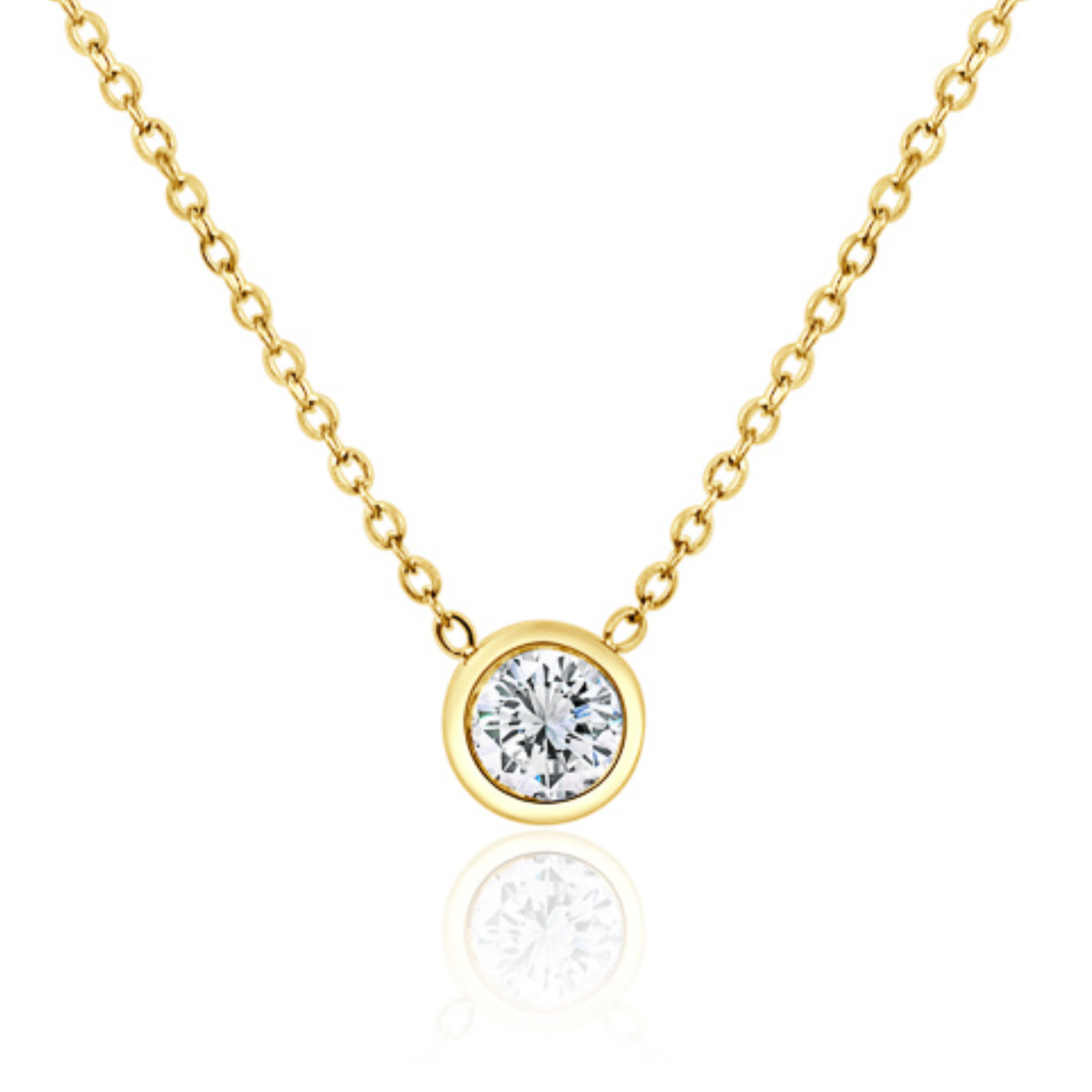 BIJOUX CHATEAU Sensitive Skin Stainless Steel Gold Plated Round Cubic Zirconia Bezel Necklace for Women
