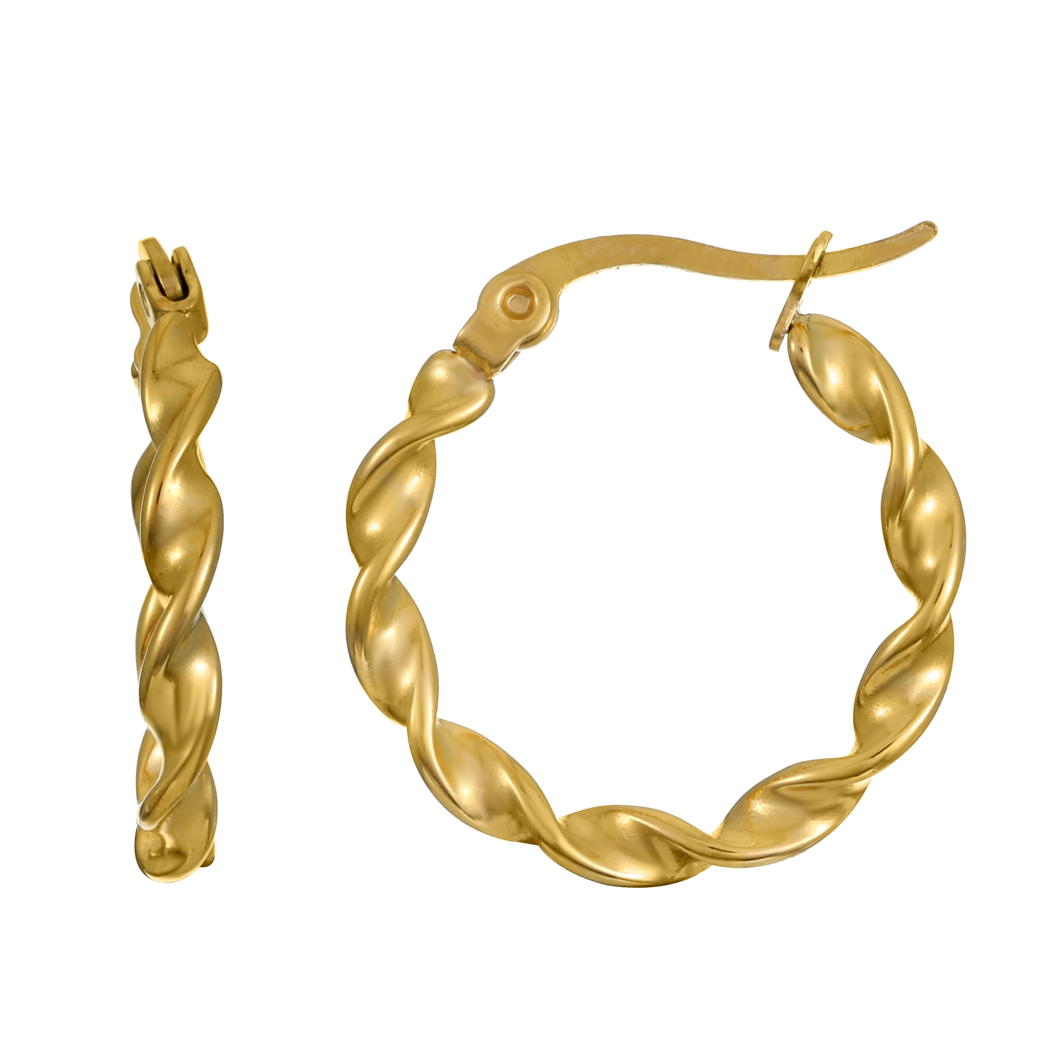 Sensitive Skin Stainless Steel Gold Plated Twisted Hoop Earrings for Women