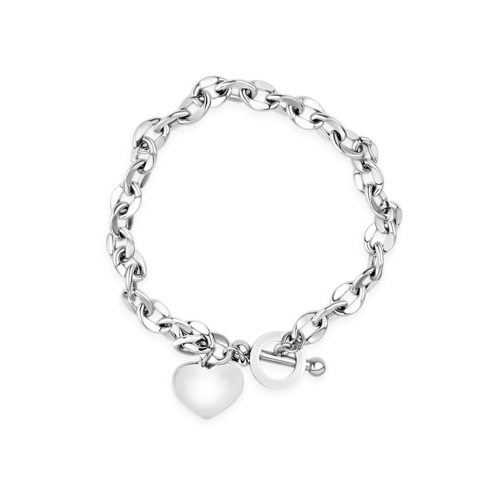 Sensitive Skin Stainless Steel Heart Charm Bracelet with Toggle