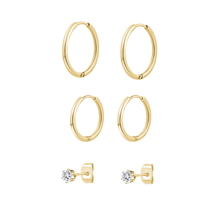 Cubic Zirconia Post and Circle set of 2 Earring in Gold Plate Cubic Zirconia Post and Circle set of 2 Earring in Gold Plate