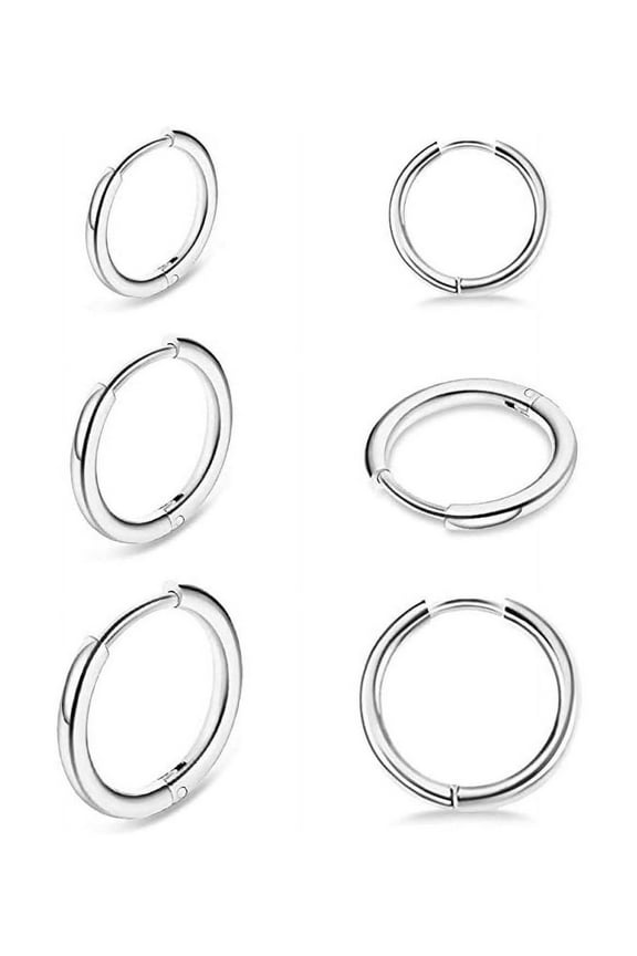 Sensitive Skin Stainless Steel Set of 3 Hoop Earrings for Him and Her