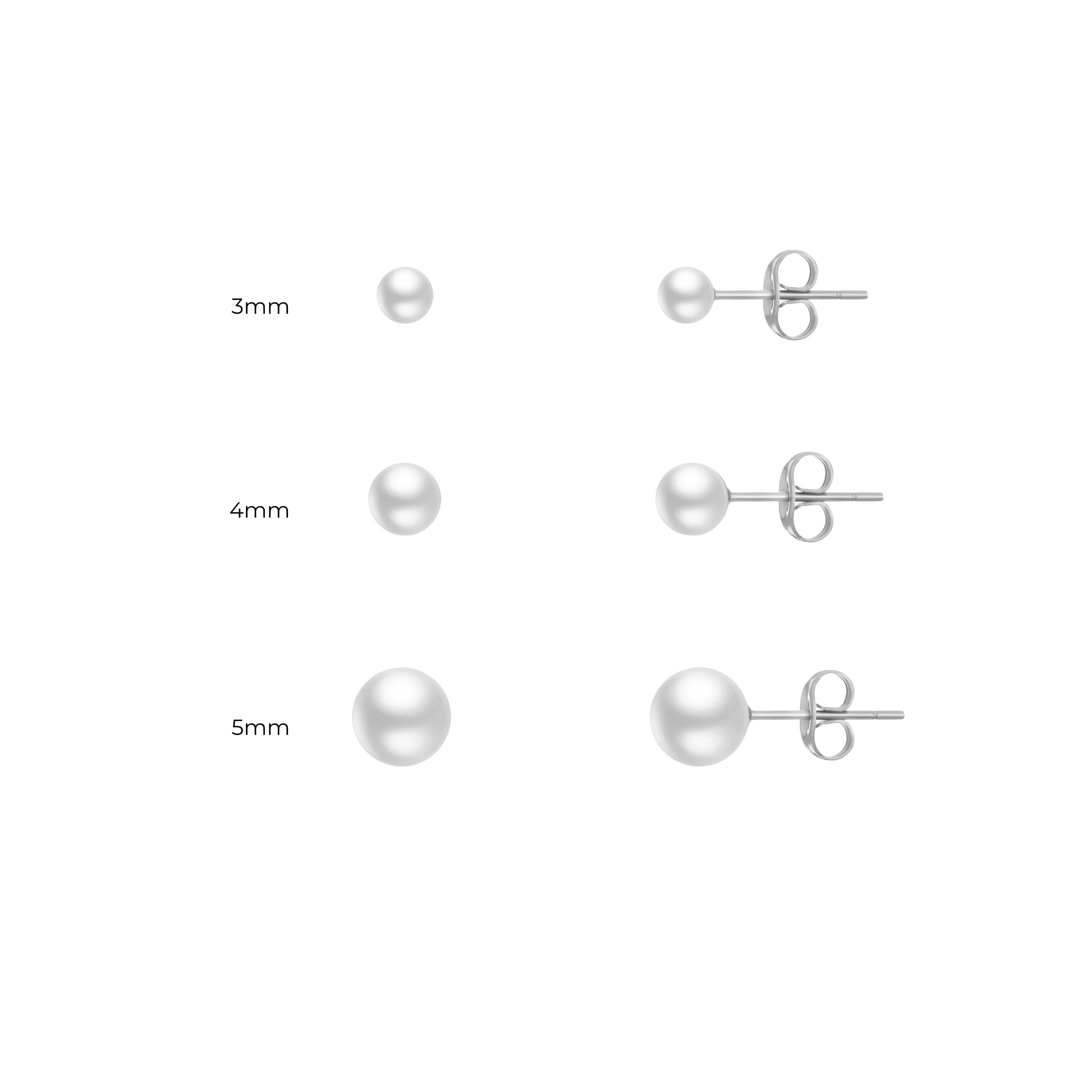 BIJOUX CHATEAU Sensitive Skin Stainless Steel Set of 3 Pearl Stud Earrings for Women or Unisex Includes 3mm, 4mm & 5mm Round Pearls