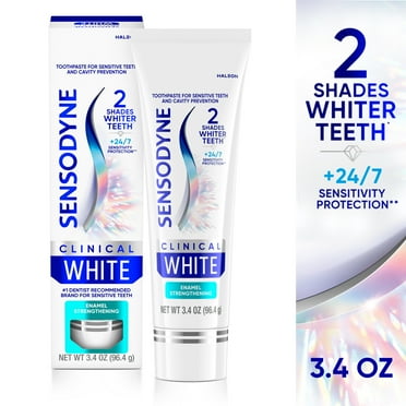 Sensodyne Clinical White Toothpaste Clinically Proven Whitening for Sensitive Teeth, Enamel Strengthening, 3.4 Oz