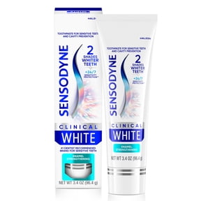 Sensodyne Clinical White Toothpaste Clinically Proven Whitening for Sensitive Teeth, Enamel Strengthening, 3.4 Oz