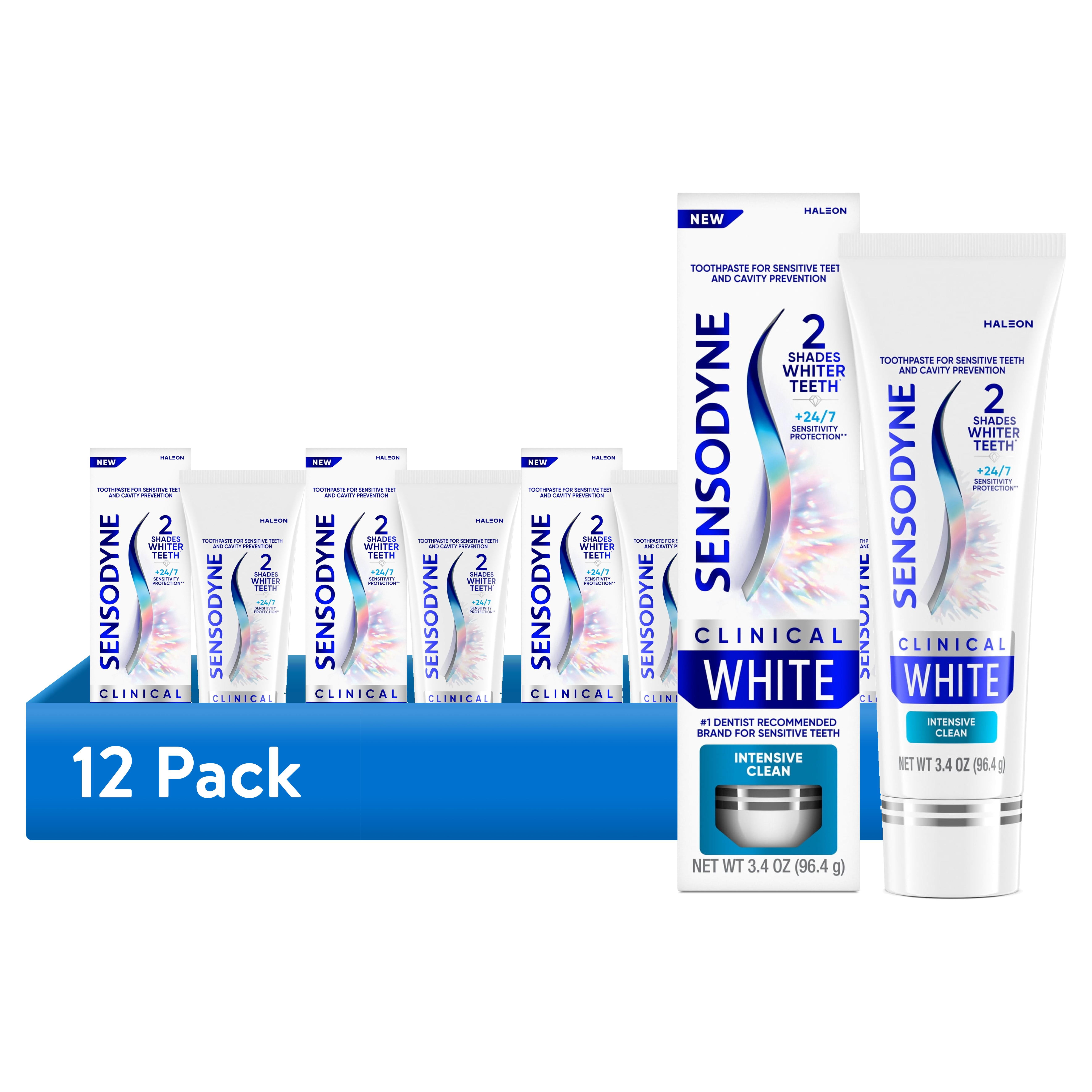 (12 pack) Sensodyne Clinical White Toothpaste Clinically Proven Whitening for Sensitive Teeth, Intensive Clean, 3.4 Oz
