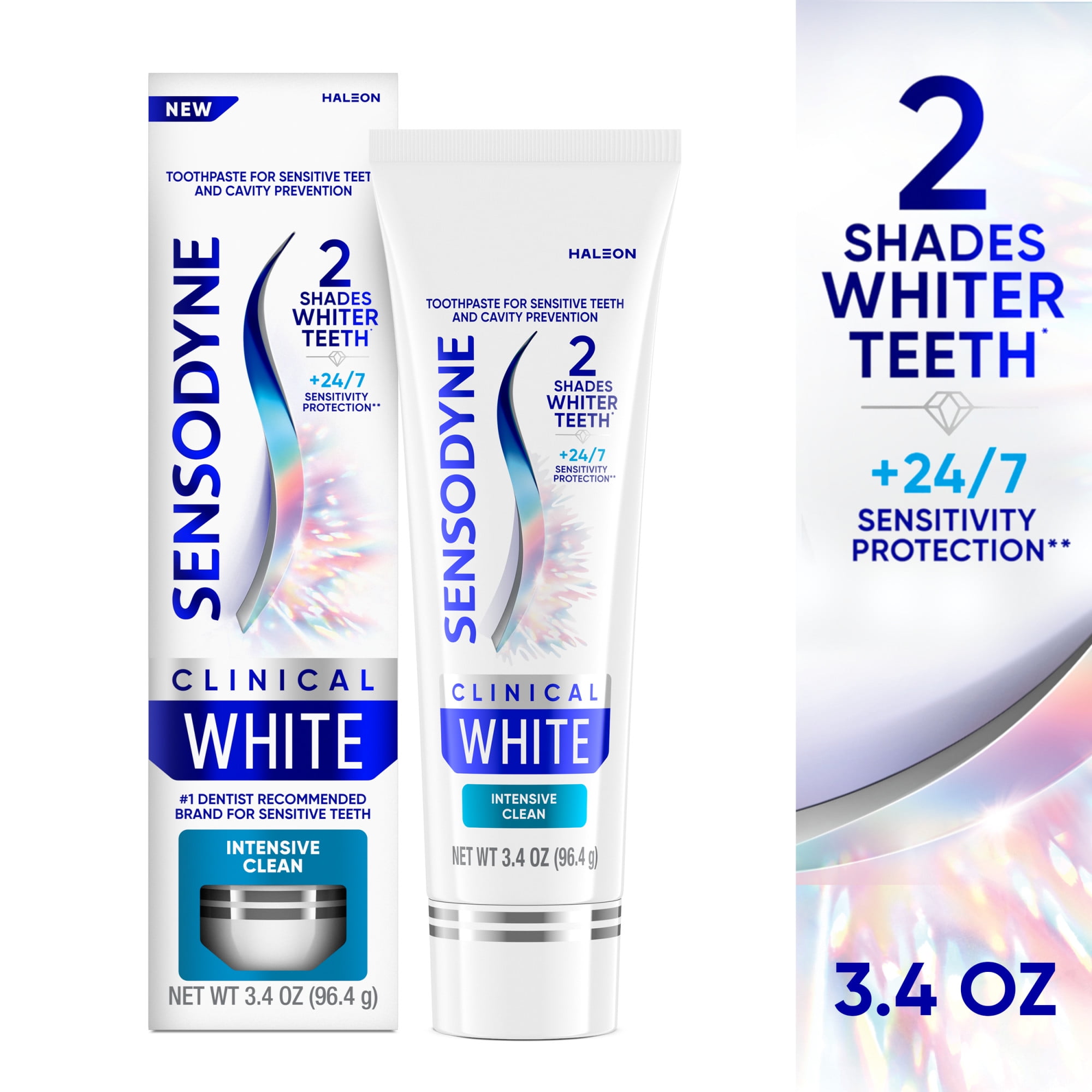 Sensodyne Clinical White Toothpaste Clinically Proven Whitening for Sensitive Teeth, Intensive Clean, 3.4 Oz