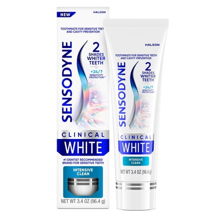 Sensodyne Clinical White Toothpaste Clinically Proven Whitening for Sensitive Teeth, Intensive Clean, 3.4 Oz