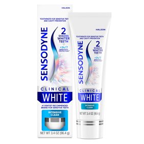 Sensodyne Clinical White Toothpaste Clinically Proven Whitening for Sensitive Teeth, Intensive Clean, 3.4 Oz