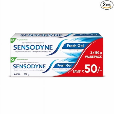 Sensodyne Fresh Gel 150g x 2 Value Pack (Save Rs 50) | Sensitive toothpaste for daily sensitivity protection | Dentist Recommended Brand