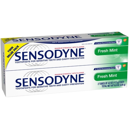 Sensodyne Fresh Mint Fluoride Toothpaste for Sensitive Teeth, 8 ounces Twinpack (4 oz)
