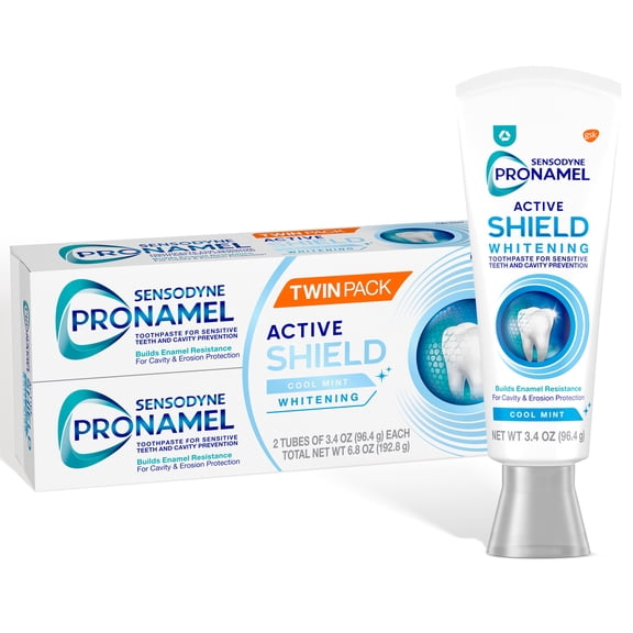 Sensodyne Pronamel Active Shield Whitening Enamel Toothpaste, Cool Mint - 2 x 3.4 Oz