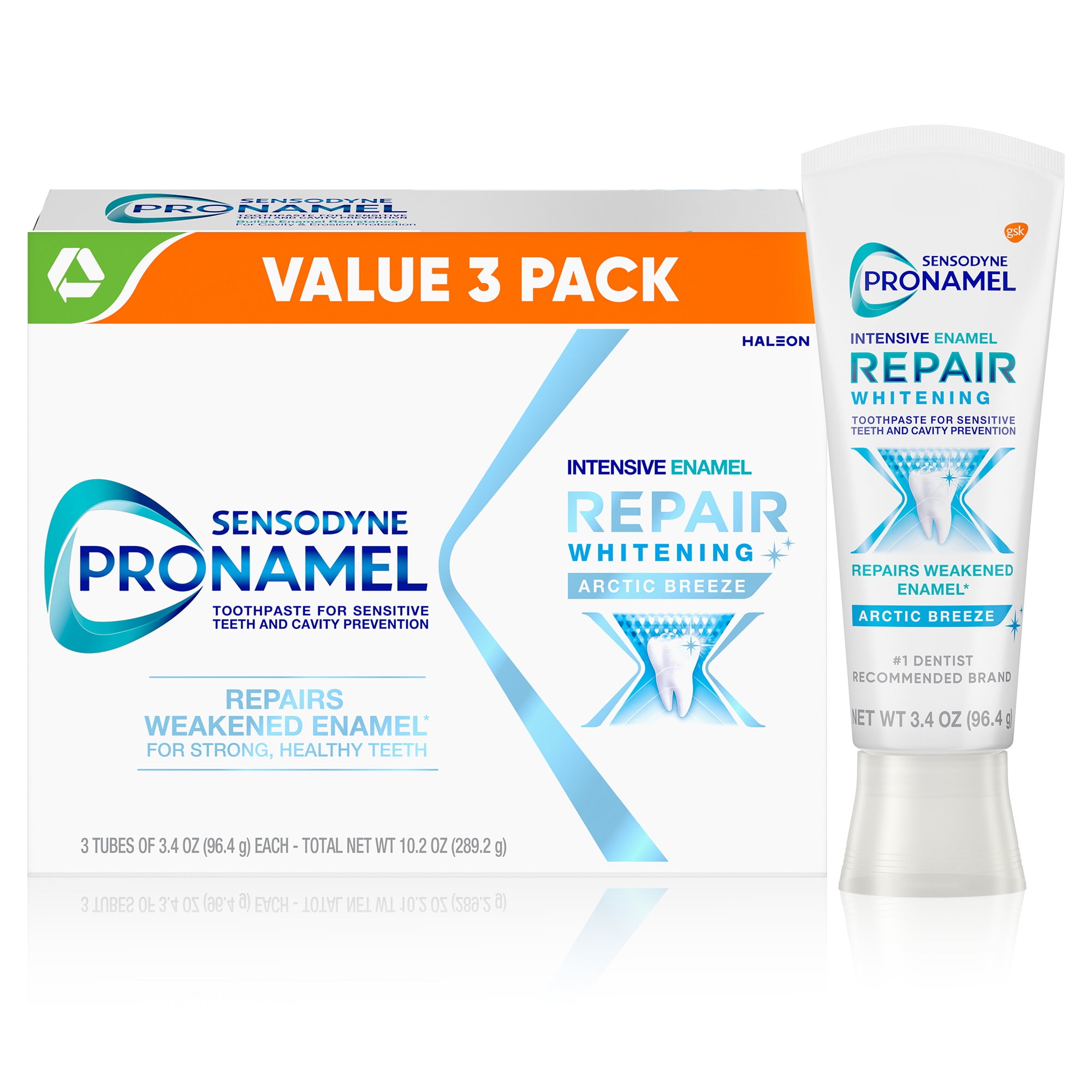 Sensodyne Pronamel Intensive Enamel Repair Toothpaste for Sensitive Teeth, Unflavored 3 x 3.4
