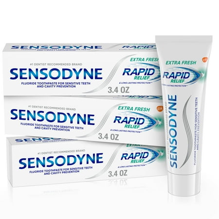 Sensodyne Rapid Relief Sensitive Toothpaste, Extra Fresh, 3.4 oz, 3 Pack