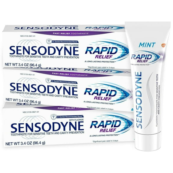 Sensodyne Rapid Relief Sensitivity Toothpaste for Sensitive Teeth Mint, 3.4 Oz, 3 Pack