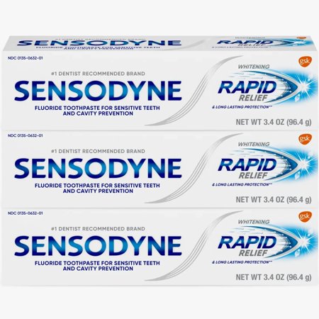 Sensodyne Rapid Relief Whitening Sensitive Toothpaste, 3.4 Oz (Pack OF 3)