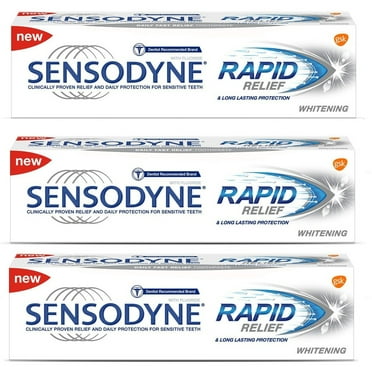 Sensodyne Rapid Relief Whitening Toothpaste, 3.4 Oz, 3 Pack