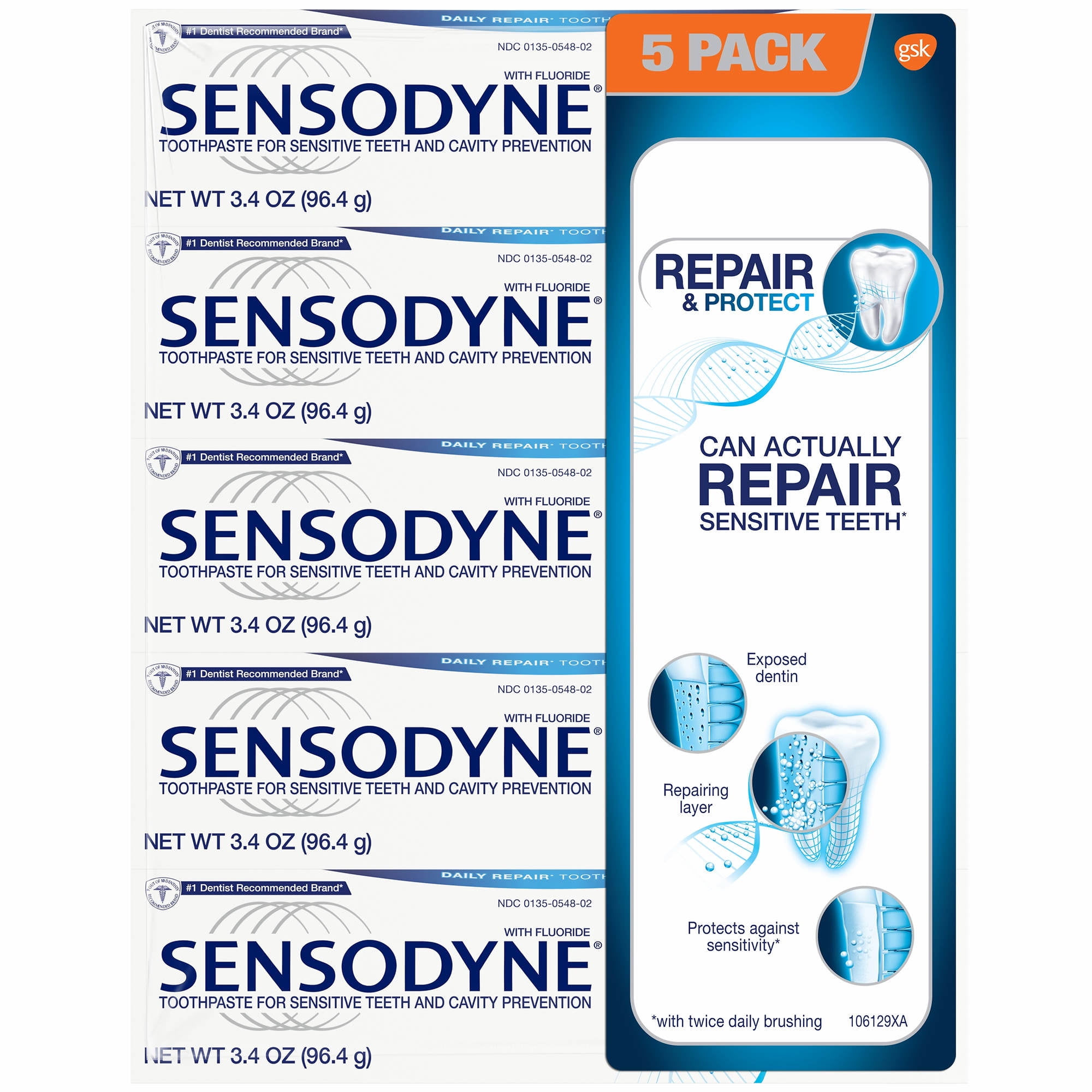 Sensodyne Repair & Protect Deep Repair Mint Toothpaste 3.4 Ounce (5 Pack)