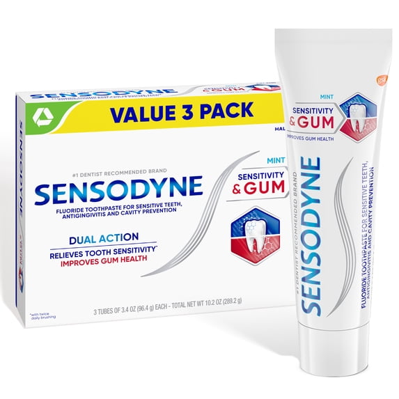 Sensodyne Sensitivity and Gum Sensitive Toothpaste, 3 x 3.4 Oz