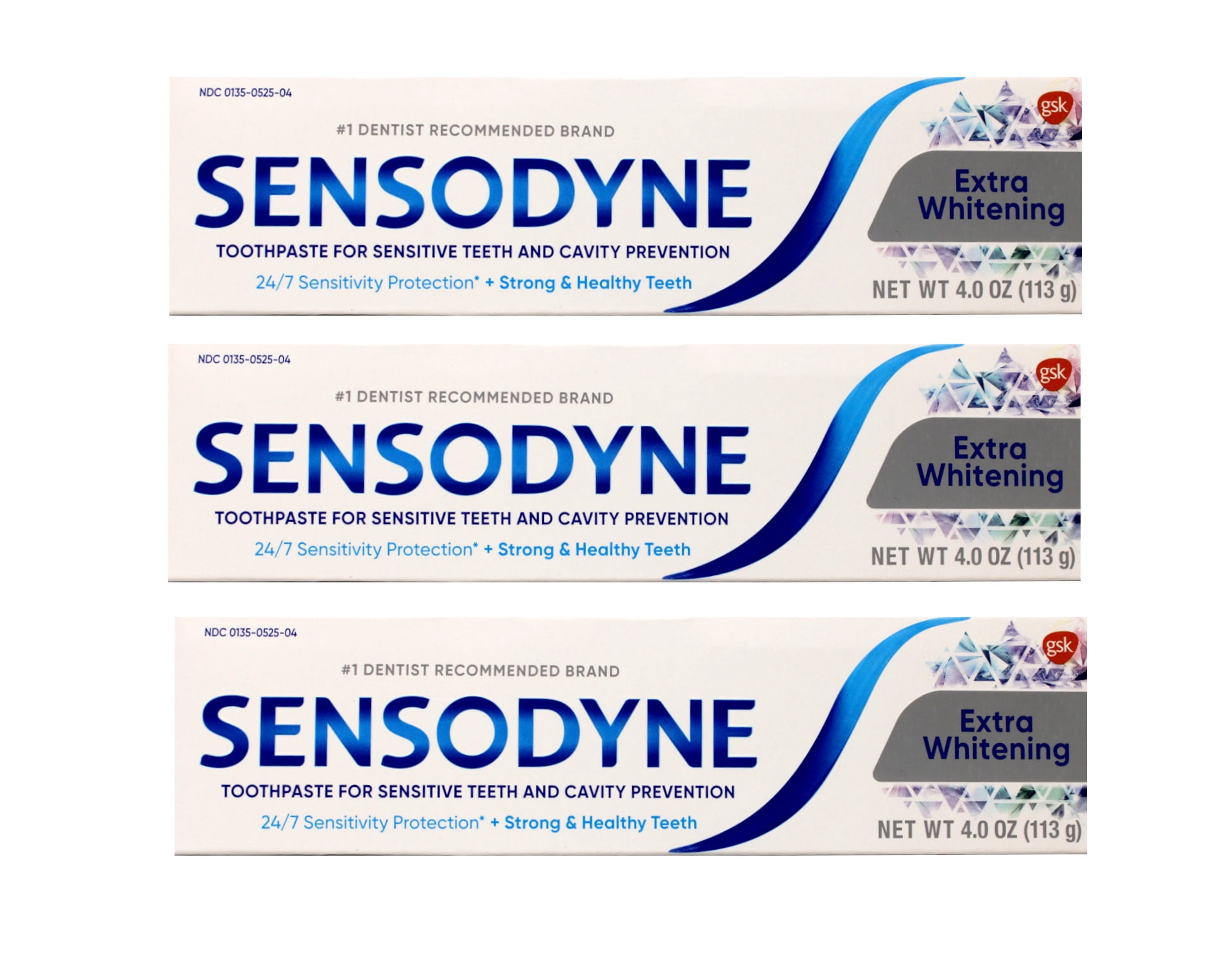 Sensodyne Extra Whitening, Enamel-Safe, for Sensitive Teeth Toothpaste, 4 oz, 3 Pack