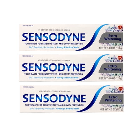 Sensodyne Extra Whitening, Enamel-Safe, for Sensitive Teeth Toothpaste, 4 oz, 3 Pack
