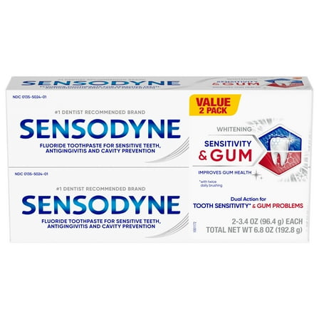 Sensodyne Whitening & Gum Sensitive Toothpaste, 3.4 Oz, 2 Pack, for Adults