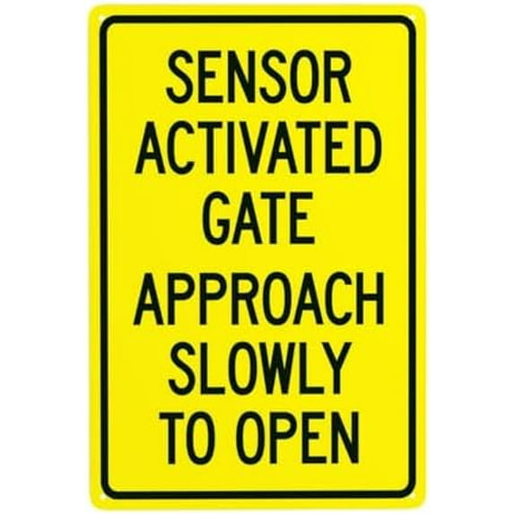 Sensor Activated Gate Approach Slowly To Open Warning Sign, Gate Security Metal Signs for Busines Home Outdoor Indoor Road Yard Garage Street Wall Caution Decor 8 x 12 Inch