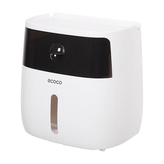 Sensor Automatic Toilet Paper Dispenser Wall-Mounted Tissue Box with Transparent View Window 1-Piece White Plastic Bathroom Organizer for Household Commercial Use