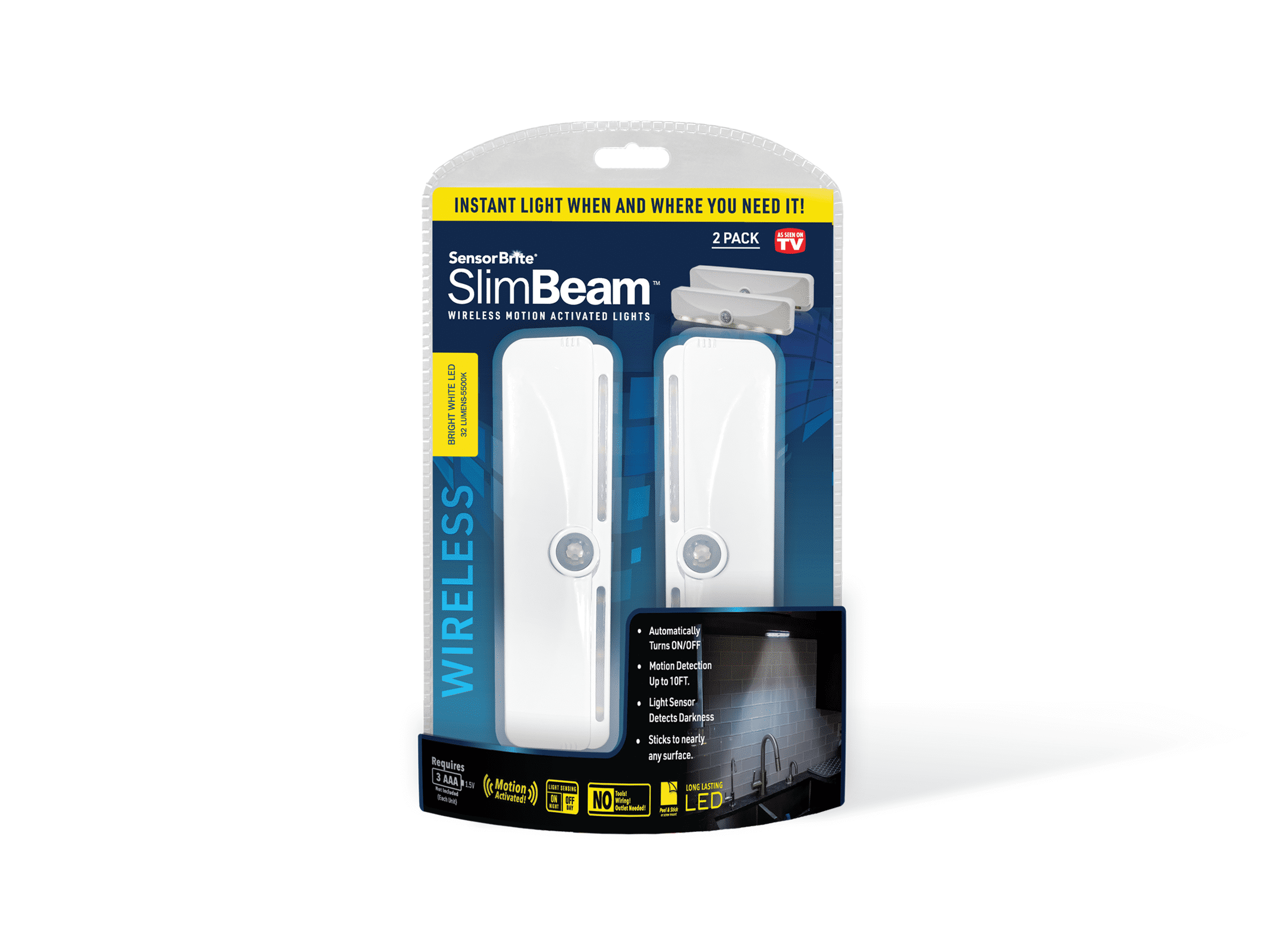 Sensor Brite Slim Beam Motion Activated LED Night Lights, 2 Pack