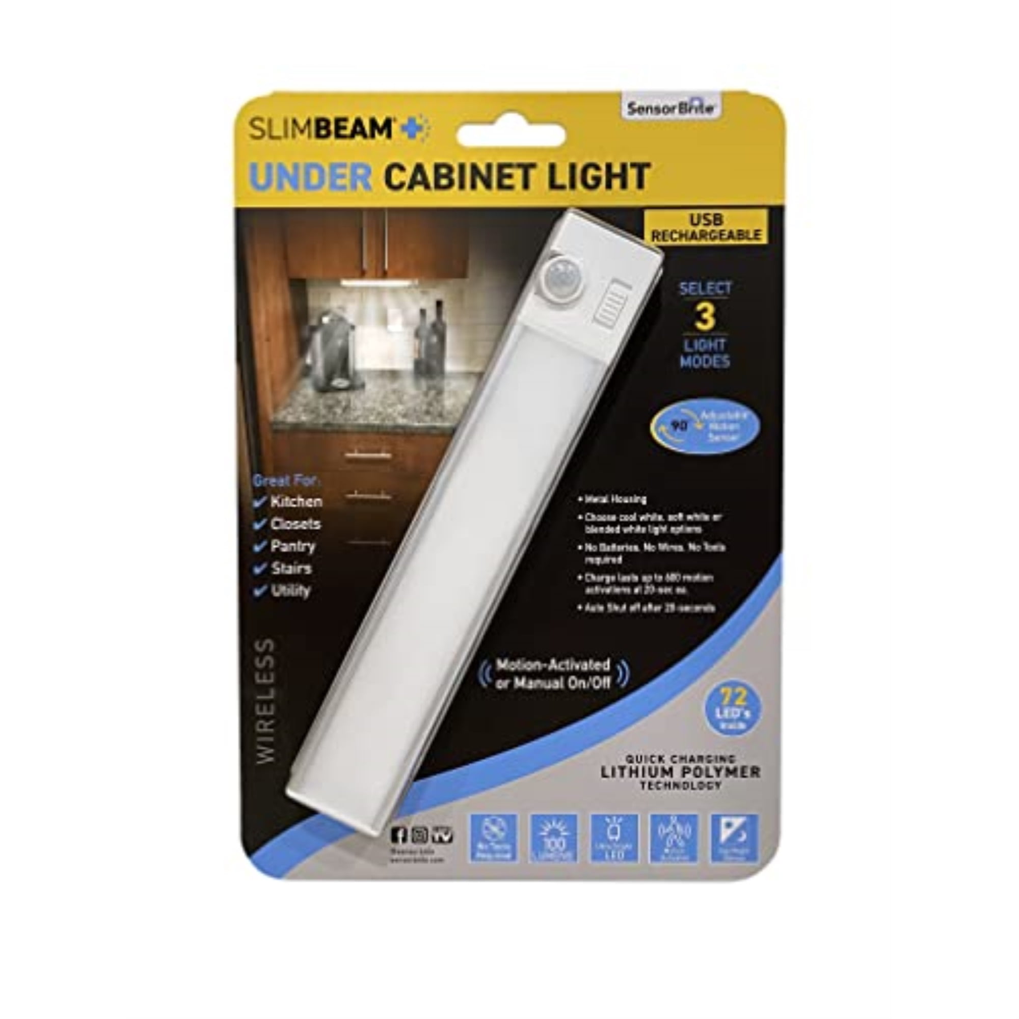 Slim White LED Motion Activated Under Cabinet Light