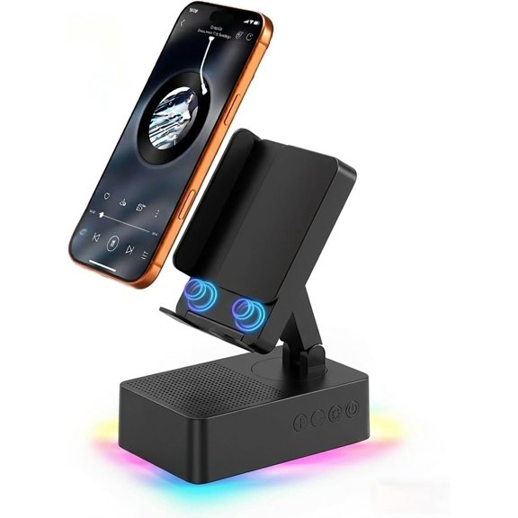 Sensor Speaker, Colorful LED Ambient Light; Foldable and Adjustable Phone Holder, Compatible with /iPad, Surround Sound, Suitable for and Outdoor Use, Creative