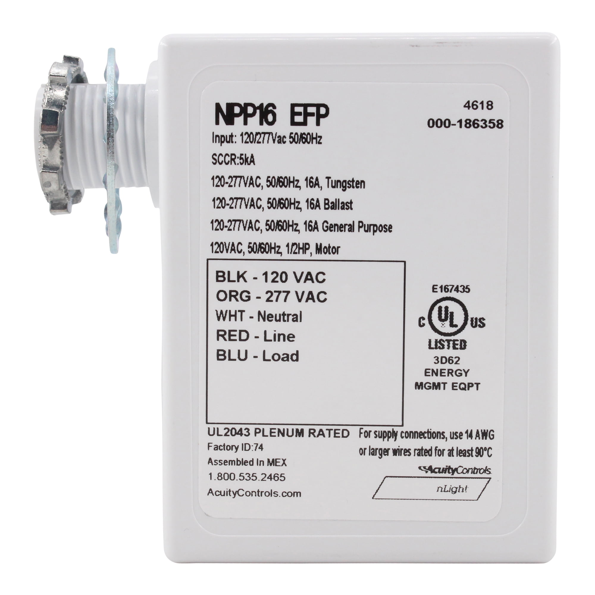Sensor Switch NPP16EFP nLIGHT Sensor Relay Power Pack, Plenum, 16A