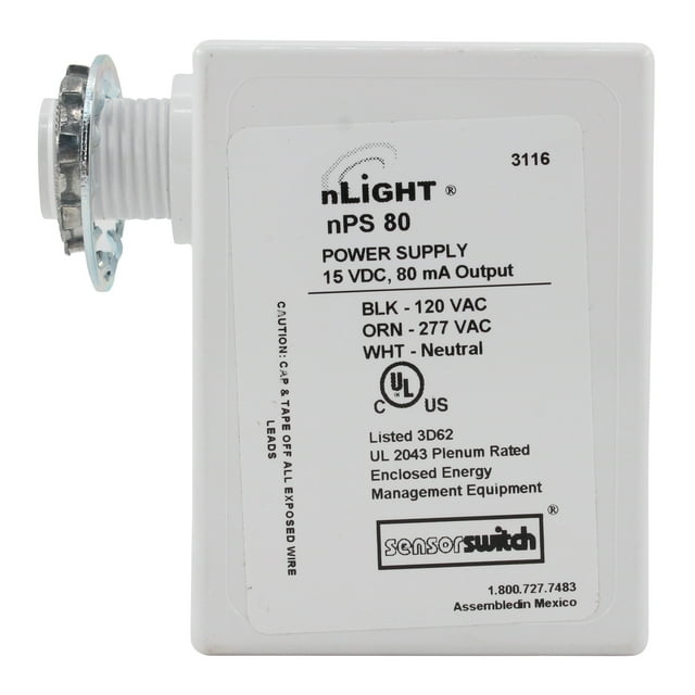 Sensor Switch NPS-80 nLIGHT Occupancy Sensor Power Pack, 15Vdc 80mA, 120/277V