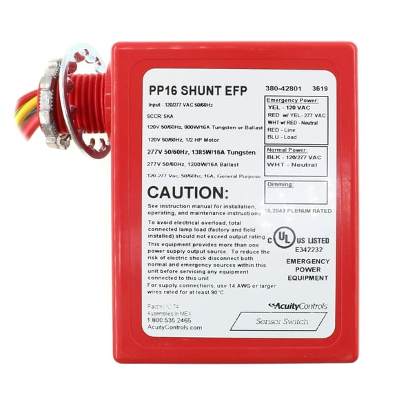 Sensor Switch PP16-SHUNT-EFP Emergency Bypass Shunt Relay Power Pack, 120/277V