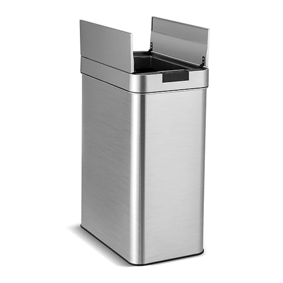 Sensor Trash Can, 13.2 Gal Slim Kitchen Trash Can with Wing Lids, Infrared Automatic Touchless Waste Bin Stainless Steel Trash Bin for Narrow Space Bathroom Bedroom