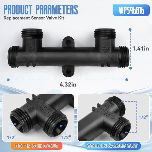 Sensor Valve for Hot Water Recirculating Pump System, Compatible with Tank Water Heaters Only, Includes 12" Supply Lines & 1/2" Adapters