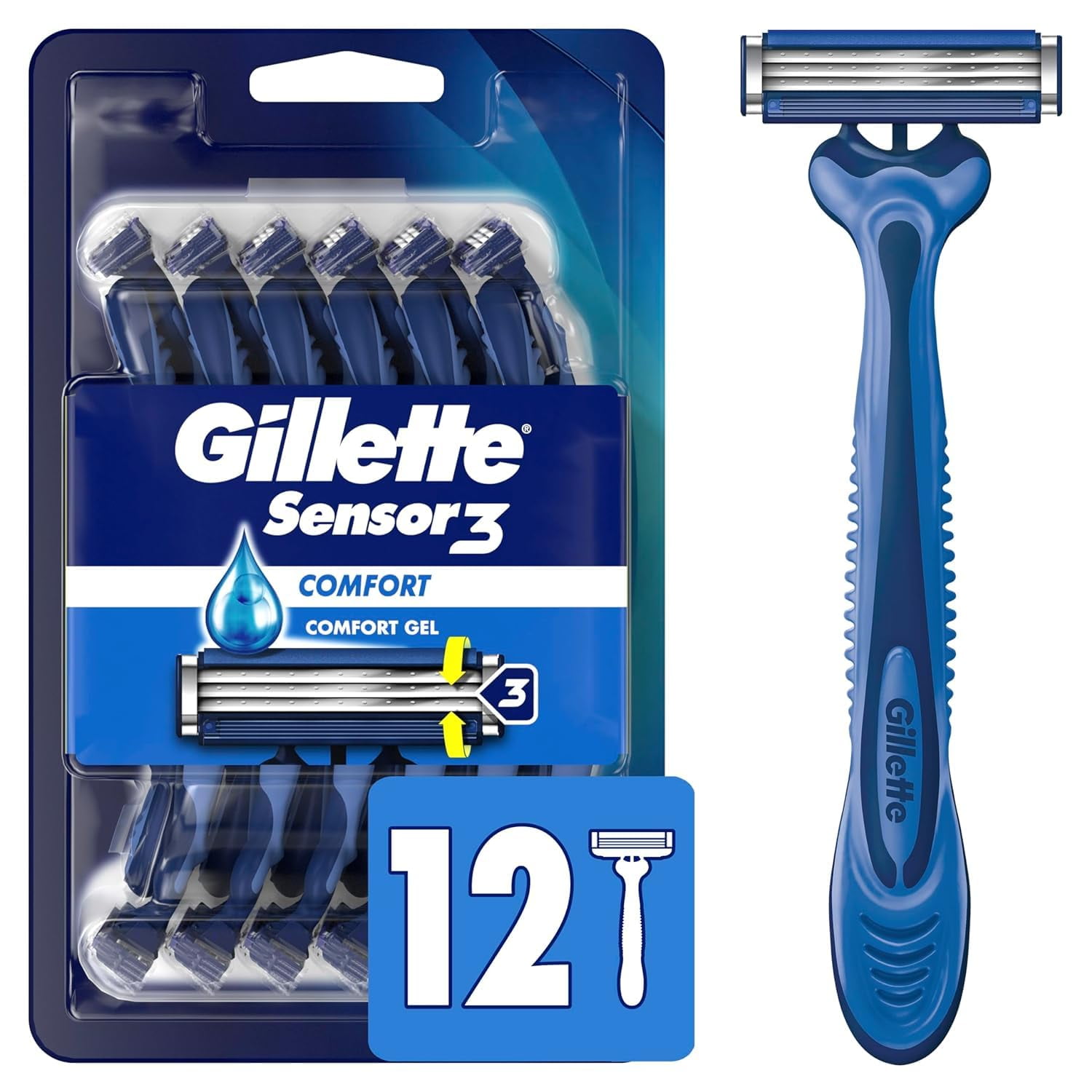 Sensor3 Comfort Men's isposable Razors, 12 Razors