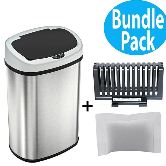 SensorCan 13 Gallon Automatic Sensor Kitchen Trash Can, Oval Shape Stainless Steel Garbage Bin