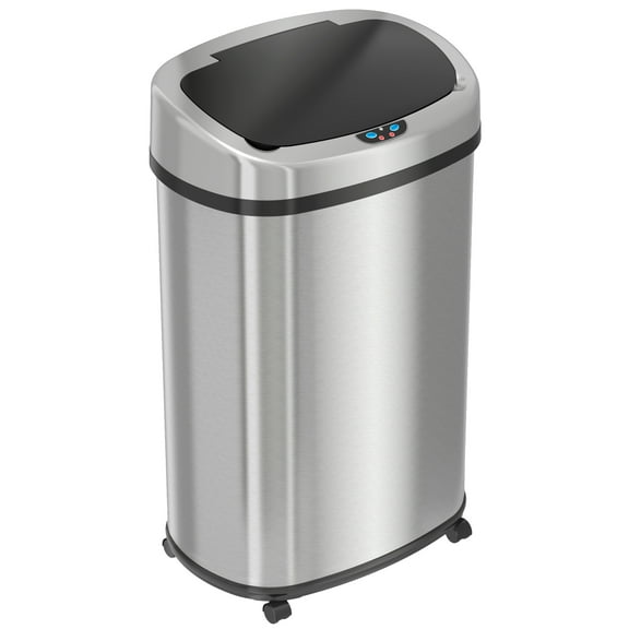 SensorCan 13 Gallon Stainless Steel Touchless Trash Can with AbsorbX Odor Filter and Removable Wheels