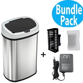 SensorCan Automatic Touchless Sensor Kitchen Trash Can with AC Adapter and Odor Filter Kit - Stainless Steel  13 Gallon / 49 Liter  Oval Shape