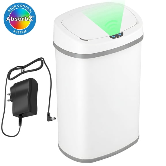 SensorCan Gal Oval Chalk White Stainless Steel Sensor Kitchen Trash Can with AbsorbX Odor Filter