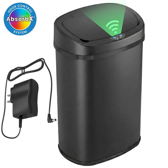 SensorCan Gal Oval Matte Black Stainless Steel Sensor Kitchen Trash Can with AbsorbX Odor Filter