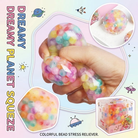Sensory Ball, Fidget Ball, Squishies Ball, Bead Core, 3 in Round, Slow Rise Stress Ball, Anxiety Relief Items Fidget, Stress Relief Decor, 1 Pc, Translucent Mixed Color, Desktop