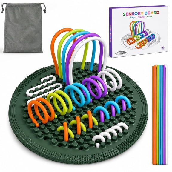 Sensory Board for Kids Ages 3+, Silicone String Activity Board with 25 Soft Strips, Quiet Travel Toy for Toddlers, Screen-Free Fine Motor Skills Toy with Storage Bag
