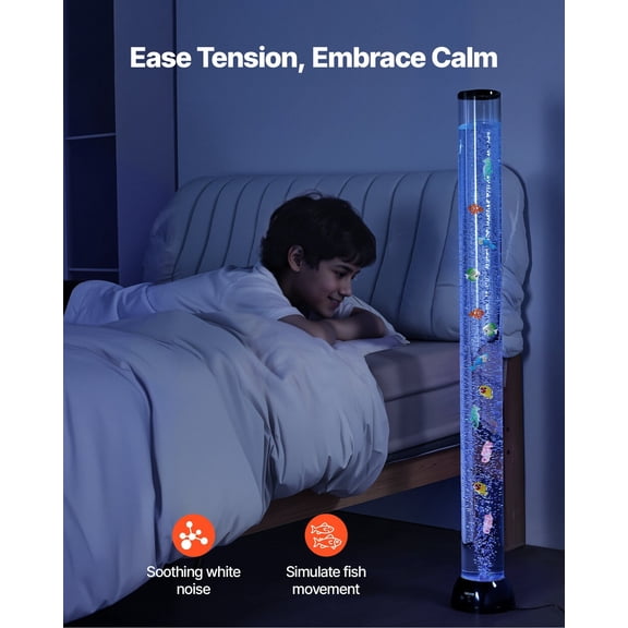 Sensory Bubble Tube Lamp,4 ft Bubble Fish Tube,Sensory Aquarium Lamp with 10 Floating Fish&16 Color Effects,Remote Control,Stress Relief Calming Light for Bedroom Living Room Home Decor
