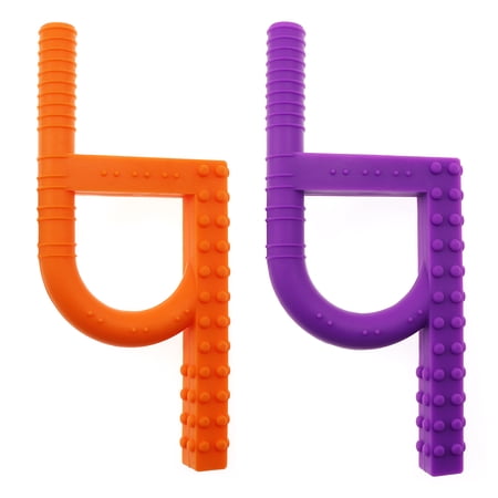 Sensory Chew Toys, 2 Pack Silicone Oral Motor Chewy Tool for Autism, ADHD, SPD, Chewies with Special Needs(Orange and purple)