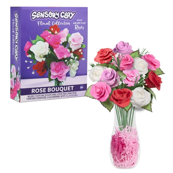 Sensory Clay Floral Collection Rose Bouquet, 43-piece Arts and Craft Kit, Kids Toys for Ages 8 Up