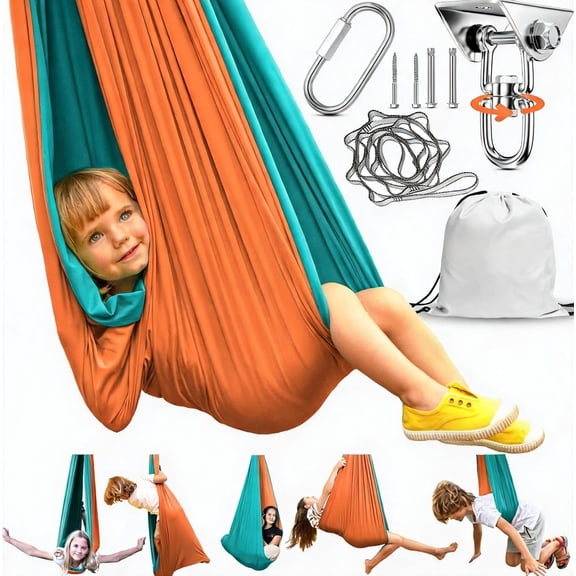 Sensory Cocoon Swing for Kids 300 Lb Capacity 360 Swivel Hardware Included Orange Teal