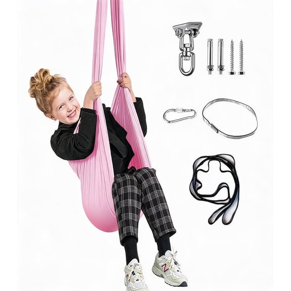 Sensory Cocoon Swing for Kids and Adults Soft Nylon Adjustable 59" x 67" 360-Degree Swivel Hanger All Hardware Included Pink