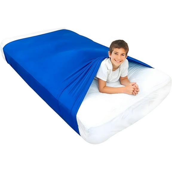 Sensory Compression Blanket, Sensory Compression Bed Sheet for Youngsters, Stretchy & Breathable Polyester, Calming Anxiety Reduce Bedding for SPD, ADHD, Autism, 53.5 x 57.9"/136 x 147 cm
